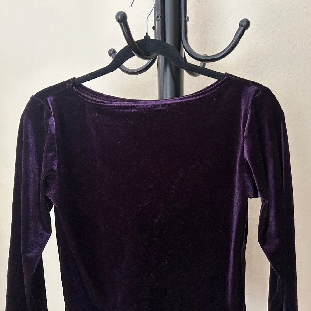 Soft Stretchy Velvet Fitted Long Sleeve Purple Top